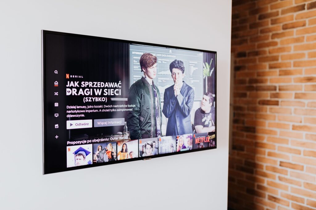 Smart LED television displaying streaming content in modern living room