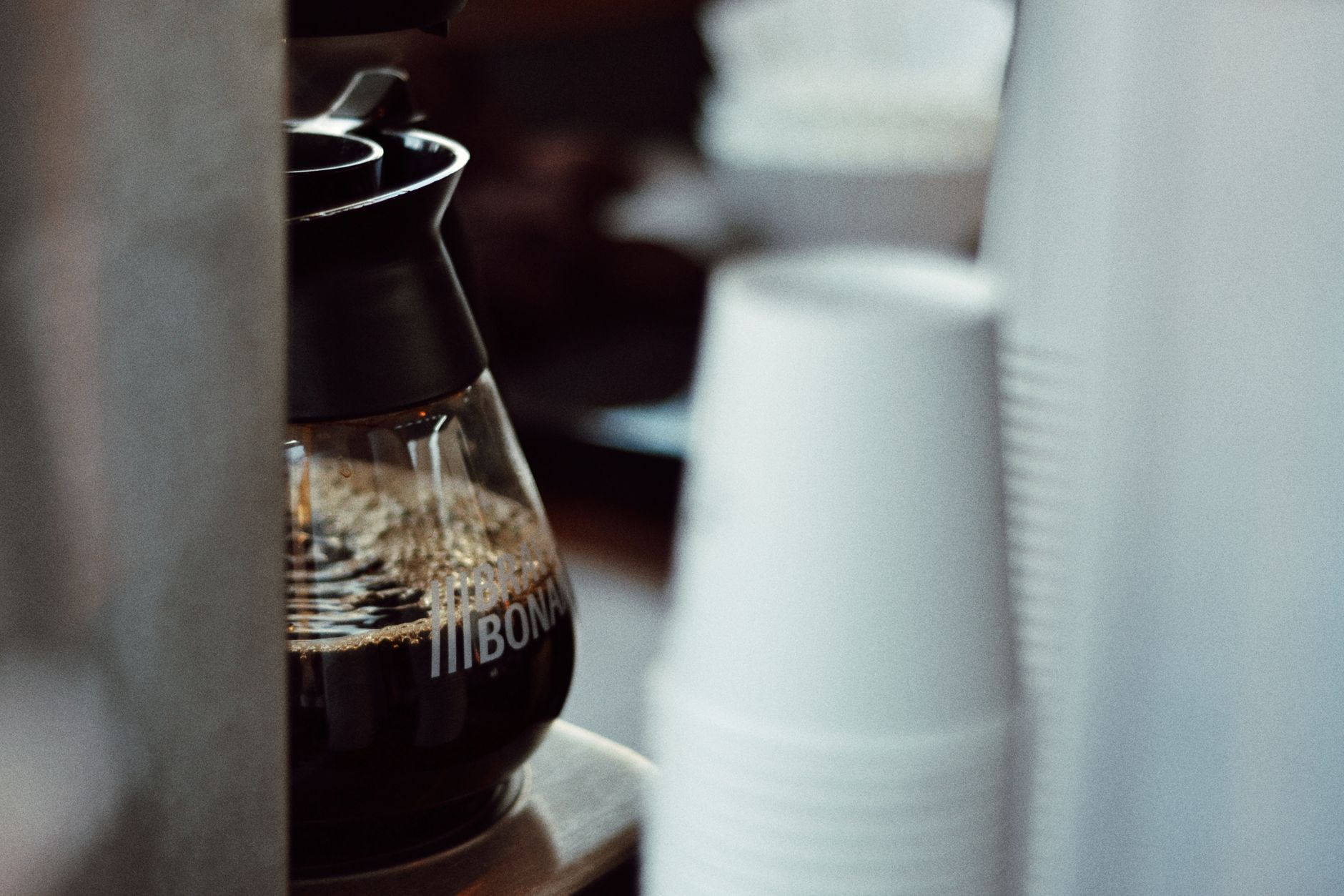 Drip coffee maker brewing fresh filter coffee