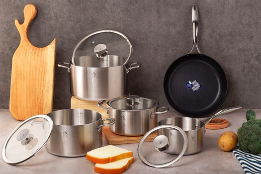 Premium stainless steel cooking pot set for Indian kitchen - similar to Prestige idli cooker quality