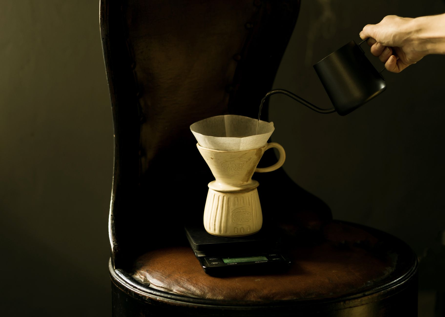 Pour over coffee dripper brewing fresh coffee