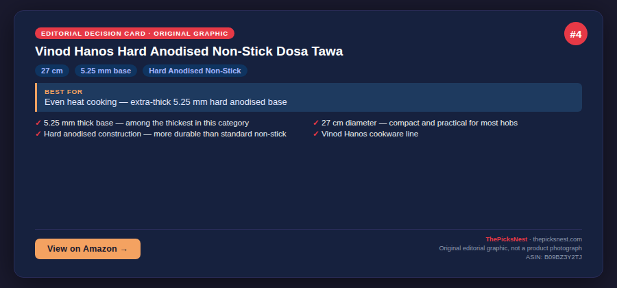Vinod Hanos Hard Anodised Non-Stick Dosa Tawa decision card — ThePicksNest original editorial graphic