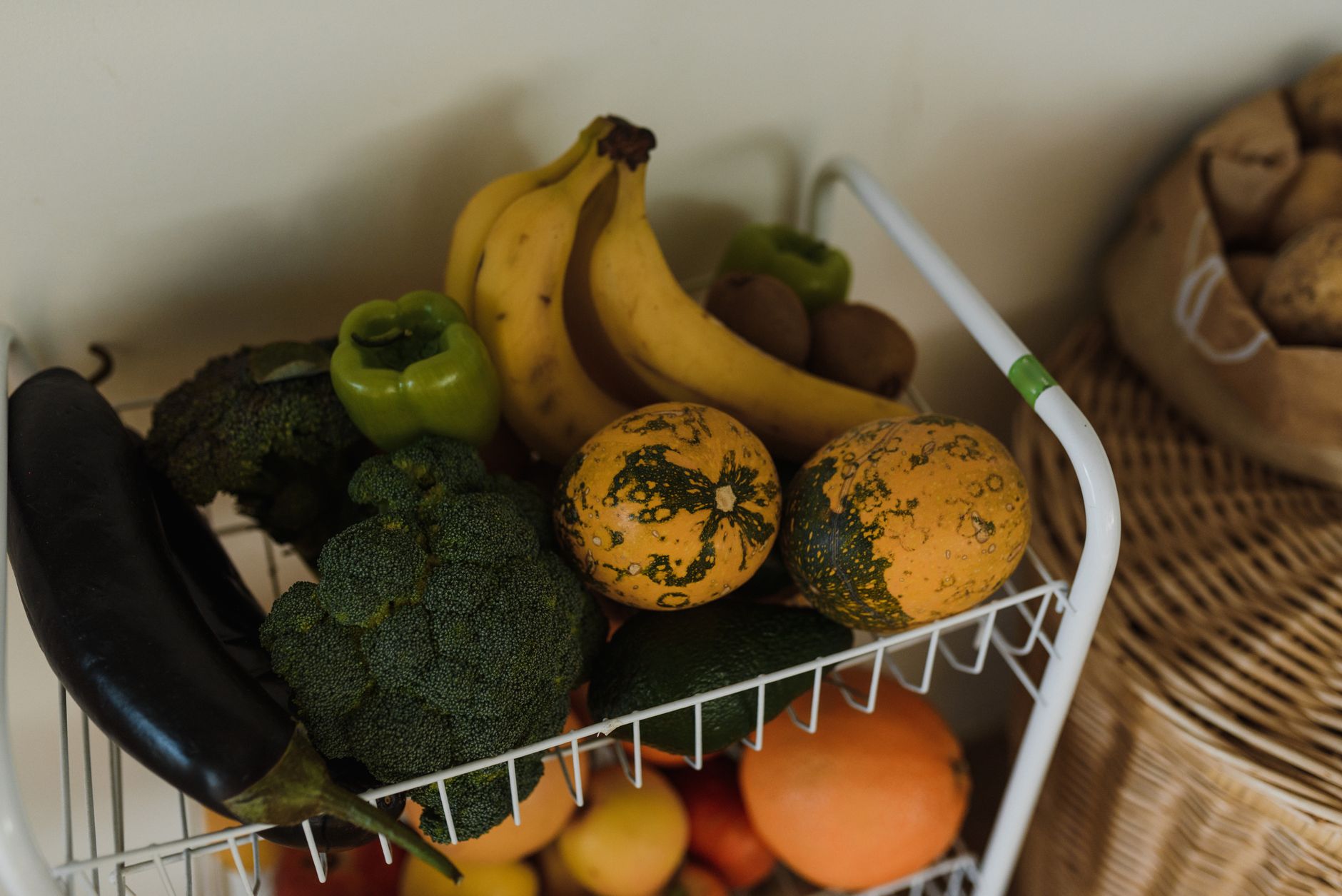 Kitchen basket rack for storing fruits and vegetables - ideal for Indian home kitchens as an alternative to refrigerating produce - buy on Amazon India