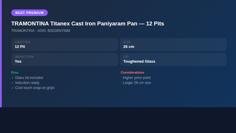 TRAMONTINA Titanex Cast Iron Paniyaram Pan — original editorial decision graphic, not a product photograph