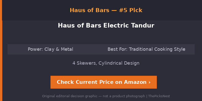 Haus of Bars Electric Tandur clay and metal editorial decision card — original comparison graphic by ThePicksNest, not a product photograph