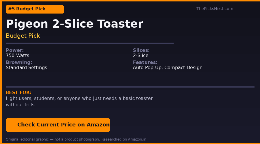 Pigeon 2-Slice Auto Pop-Up Toaster buying decision guide — original editorial comparison graphic, not a product photograph